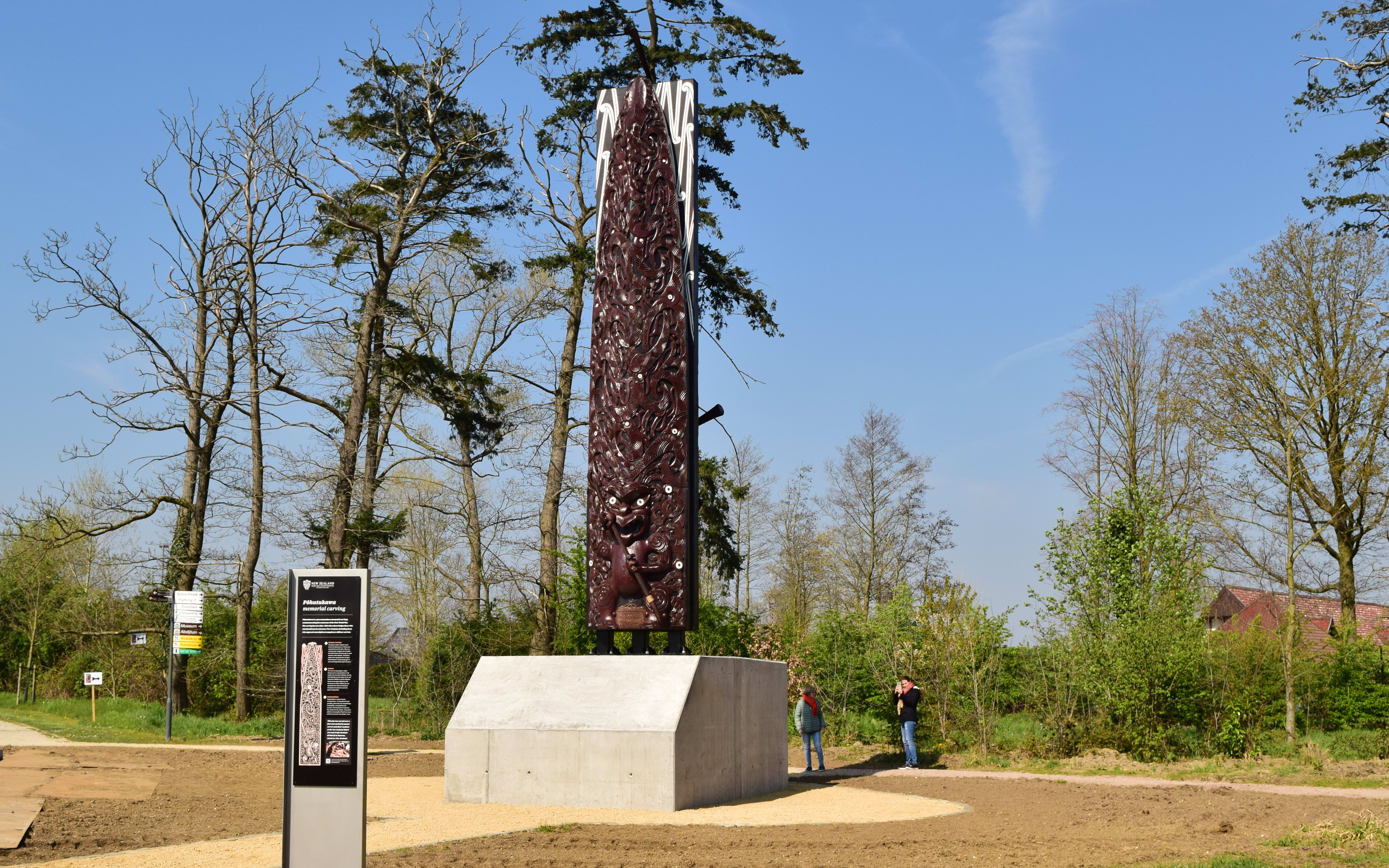 The monument was carved at the New Zealand Māori Arts and Crafts Institute (NZMACI) in Rotorua.
