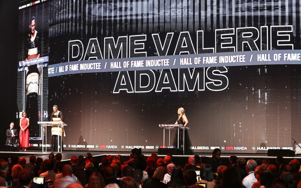 Dame Val Adams is admitted to the NZ Sports Hall of Fame at the 63rd ISPS Handa Halberg Awards held at Spark Arena in Auckland.