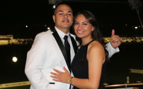 Sam Tipene-Rapana with her date, left, Lionel Wellington.