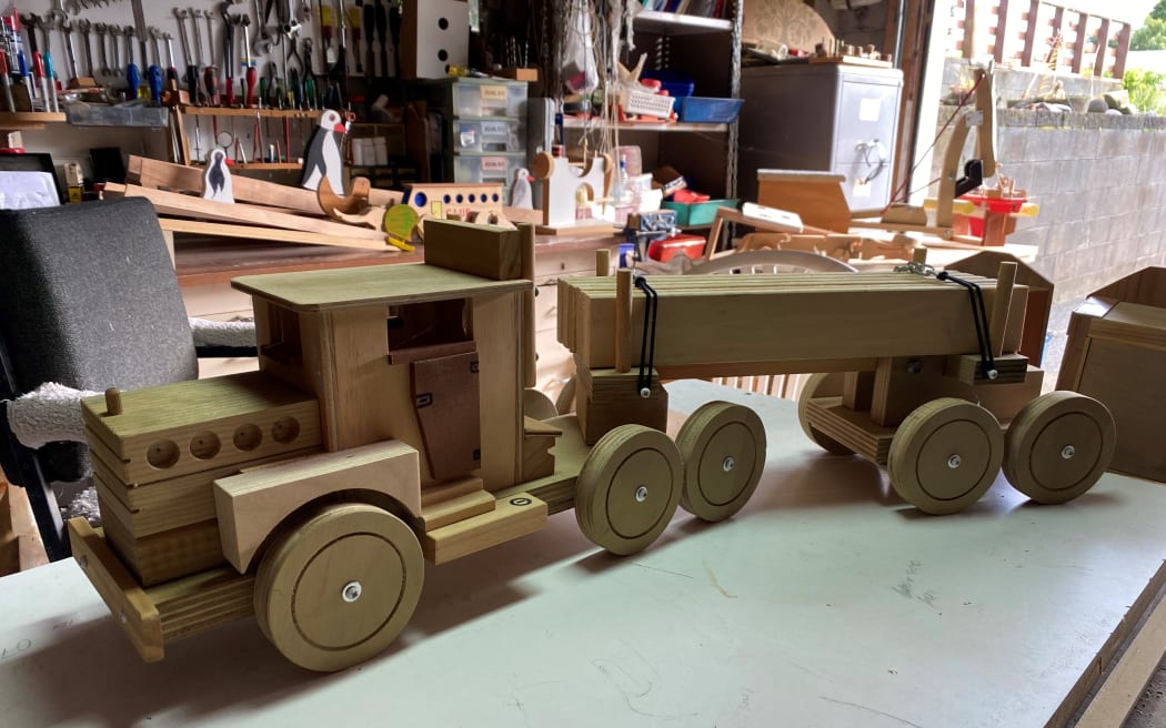 Knockers' log trucks are one of the toys he is most proud of.