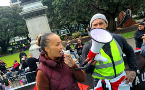 Matilda Kahotea outside Parliament this morning.