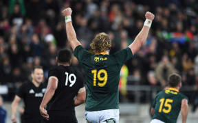 Springboks' RG Snyman celebrates at the final whistle.