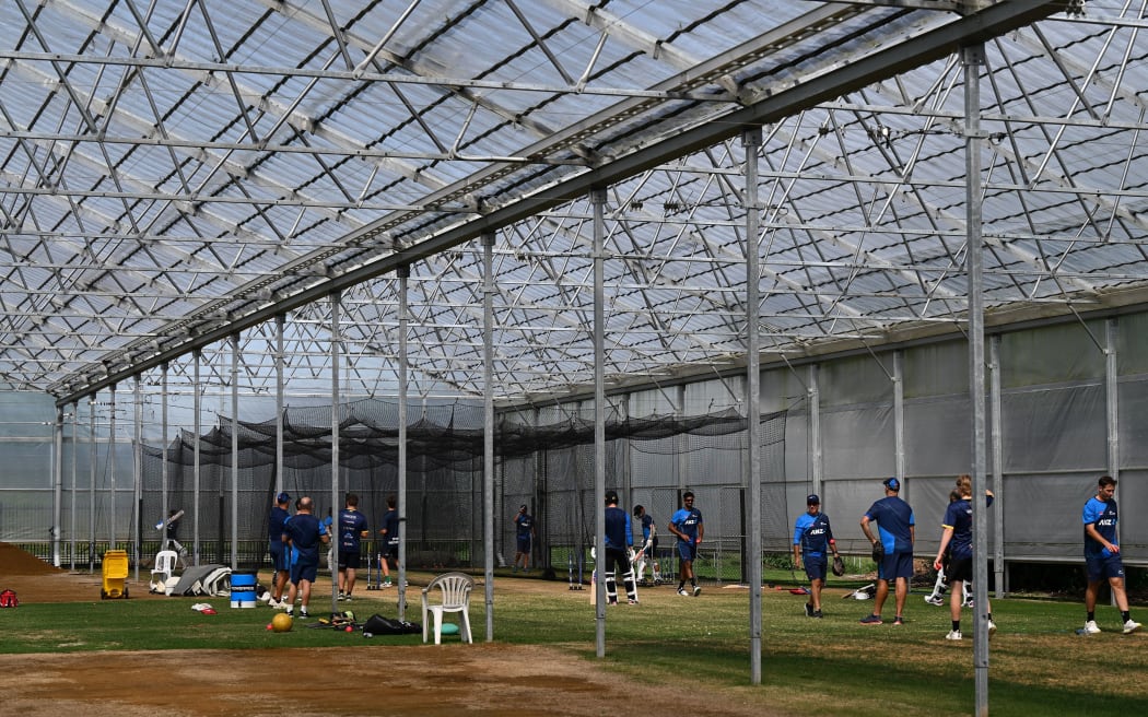 Black Caps training at the indoor nets at Bay Oval.