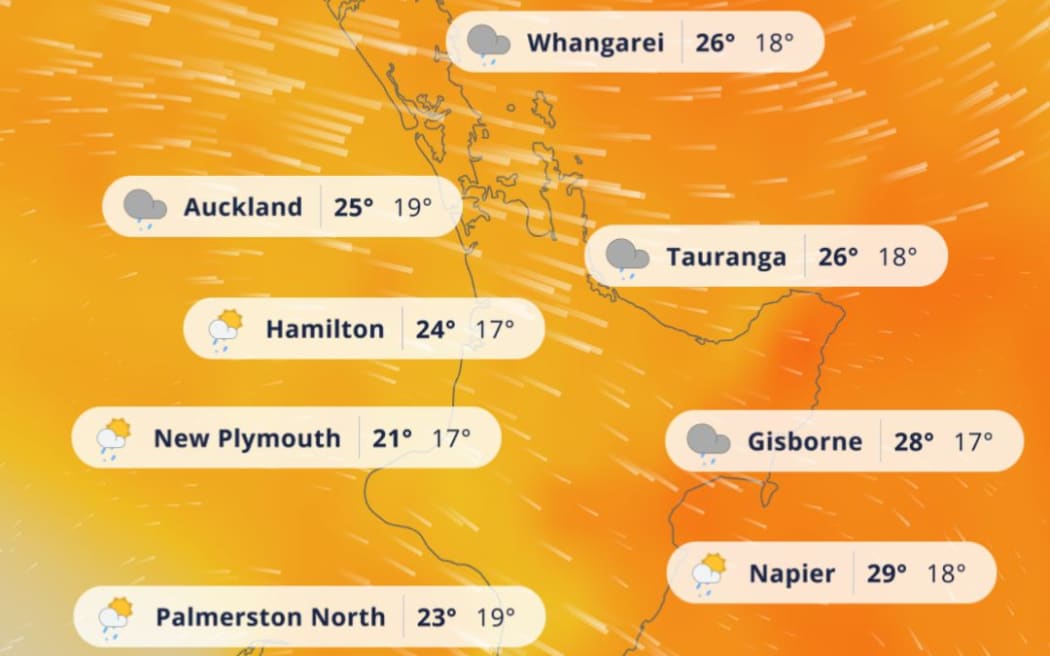 Airmass and wind forecast for Friday 28 November in the North Island.