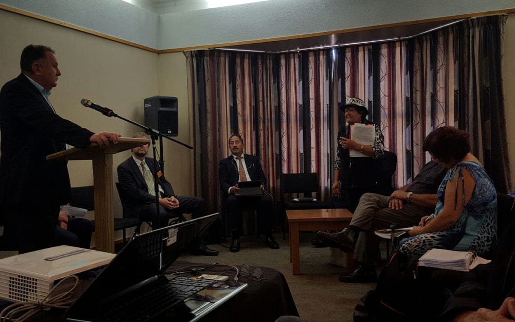 Whaea, from the Poroti area, challenges former Labour Party MP Shane Jones, who chaired the meeting.