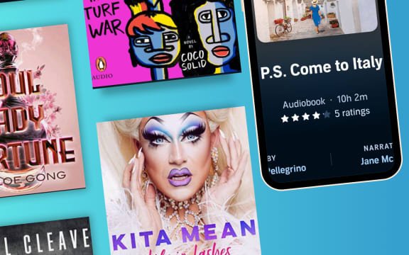 Collage of five NZ audiobooks as selected by Kete Books reviewer Emma Rawson