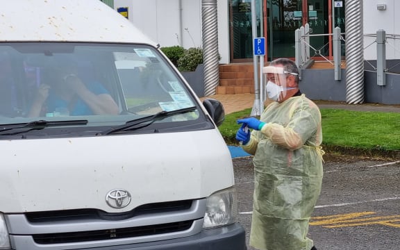 Ngaruahine Iwi Health Services general manager Warren Nicholls administers a Covid test in Stratford.