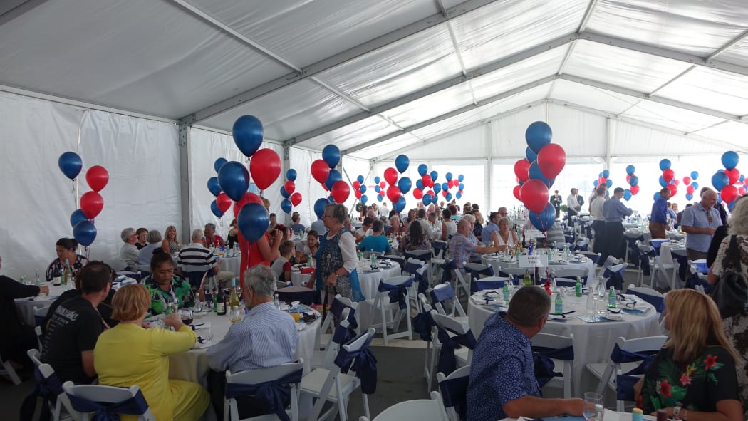 About 400 people had fish and chips on board the Navy ship as part of a fundraiser for Wellington City Mission.