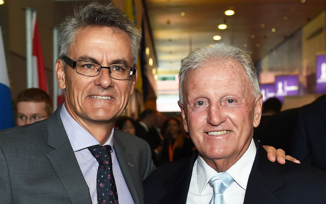 Wynton Rufer (left) and former All Whites coach John Adshead.