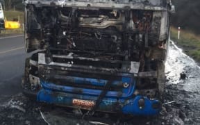 The truck caught fire as it travelled south towards Dunedin on State Highway 1.