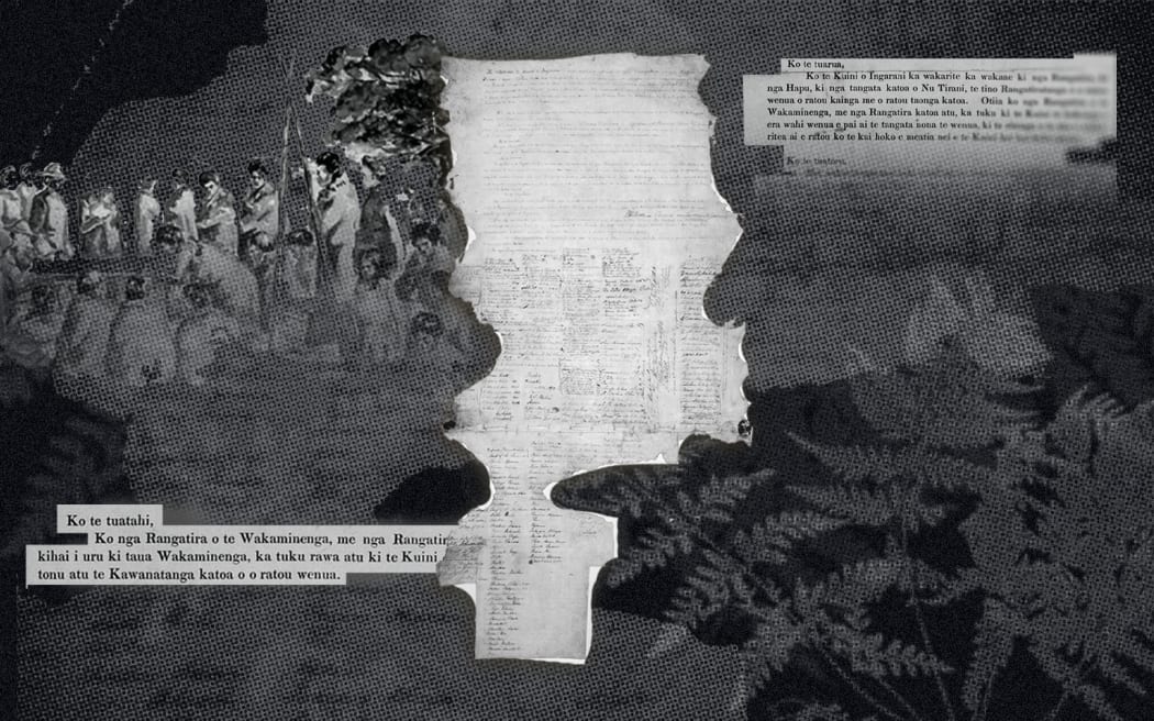 Composite image depicting of Treaty of Waitangi / Te Tiriti imagery