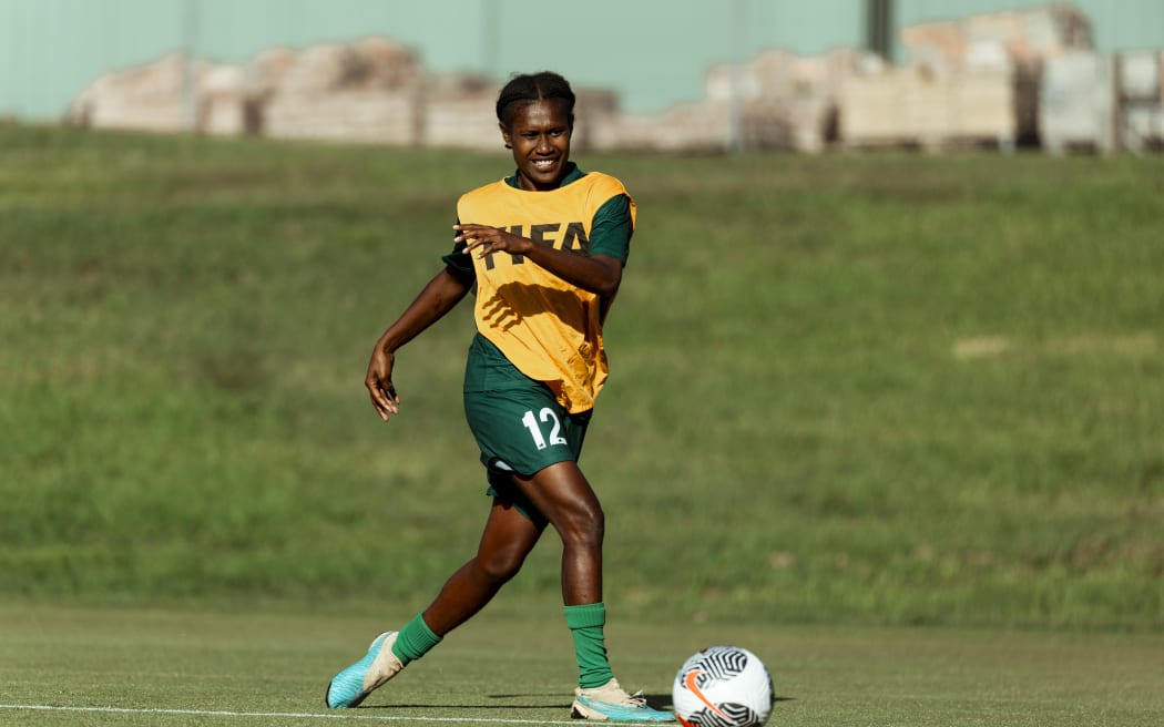 Vanuatu player trains with the team in Canberra, ahead of the PacificAus Sports Four Nations Tournament . Photo: Tiff Williams/Football Australia