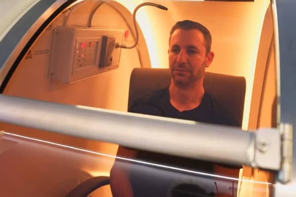 Super Young co-founder Tristan Sternson one of the facility's hyperbaric chambers.