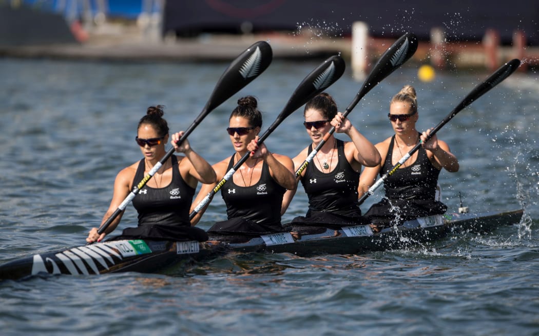 Womens K4 crew Aimee Fisher, Jaimee Lovett, Caitlin Ryan and Kayla Imrie in action at the Rio Olympics Games.