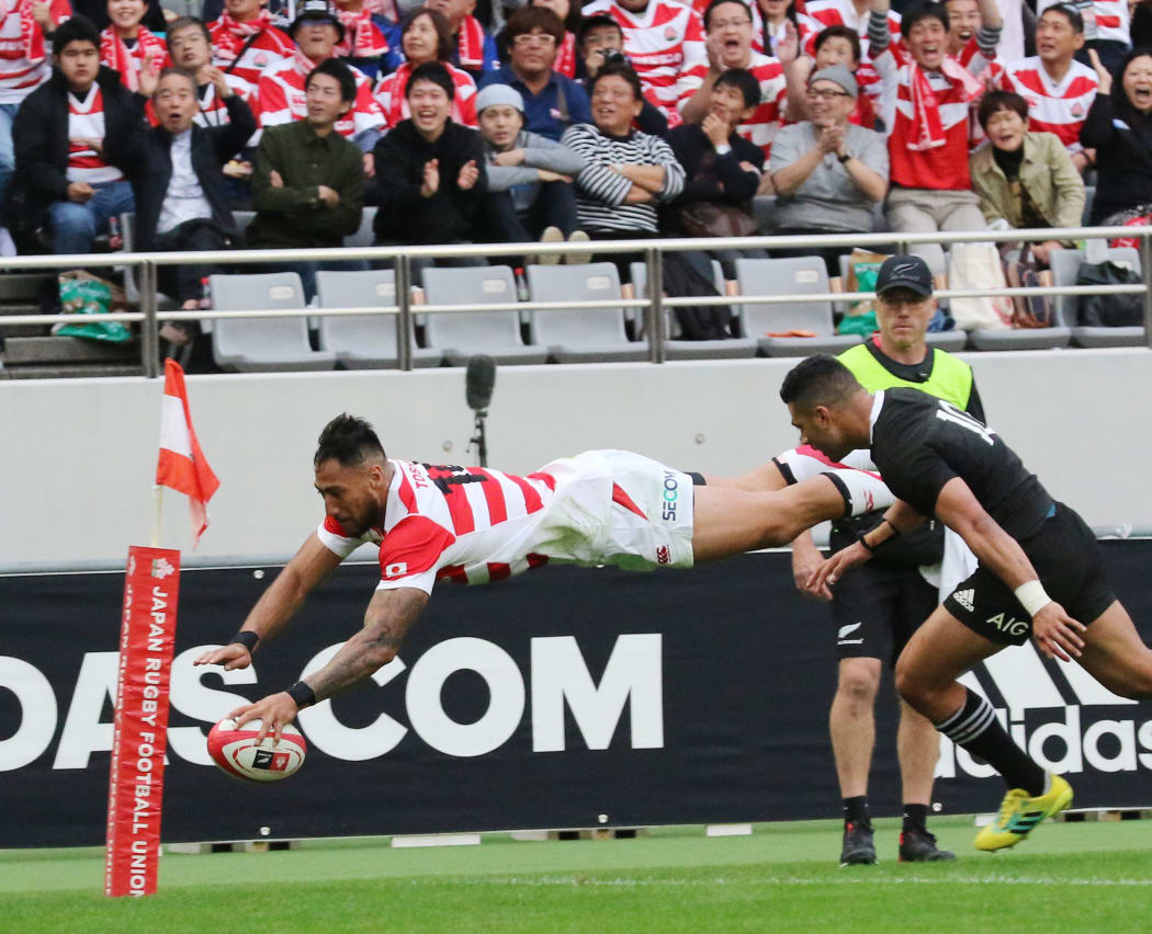 Timothy Lafaele scored two tries against the All Blacks in Tokyo last year.