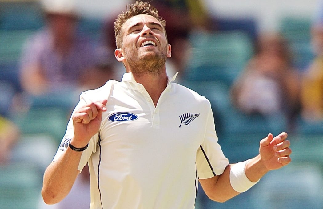 The Black Caps' bowler Tim Southee rues a missed chance.