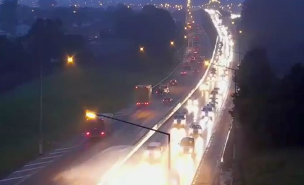 Traffic on Auckland motorways has been crawling in the wet weather.