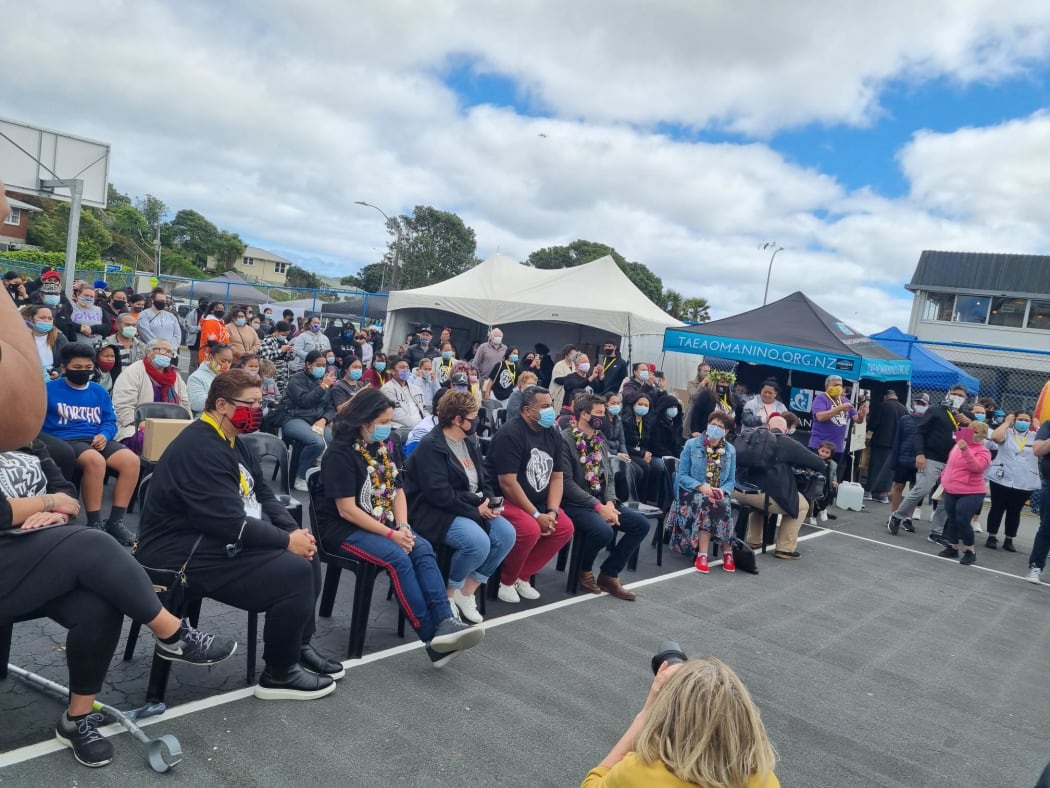 Kris Faafoi, Ayesha Verrall, and Mana MP Barbara Edmonds at the Pasifika Youth Vax Festival in Porirua.
