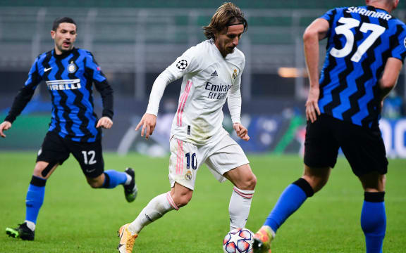 Croatian Luka Modric playing for Real Madrid against Inter Milan