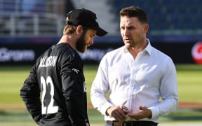Kane Williamson talks to Brendon McCullum.