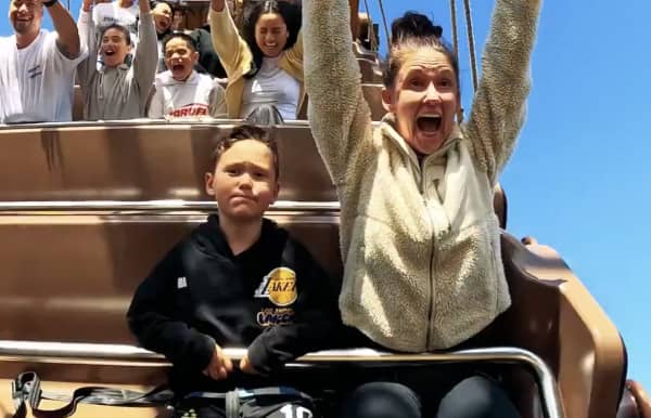 Gus Thornton, 7, and his mum, Nicky Park, are amongst the first passengers on the new pirate ship ride at Rainbow's End.
