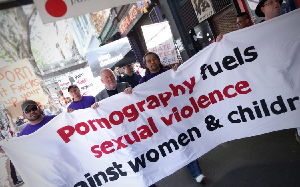 Anti-pornography campaigners start their march before the Boobs on Bikes Parade.