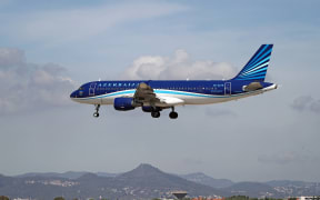The arrival at El Prat airport of the first Boeing A320 that will cover the route, in Barcelona, on May 2, 2023. After six years without flying to Barcelona, Azerbaijan Airlines has started the route between Baku and the Catalan capital (Photo by Urbanandsport/NurPhoto) (Photo by Urbanandsport / NurPhoto / NurPhoto via AFP)
