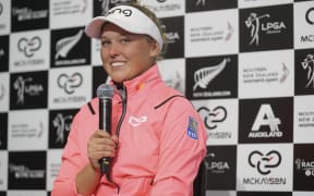 Brooke Henderson speaks to media after winning the 2017 NZ Women's Open.