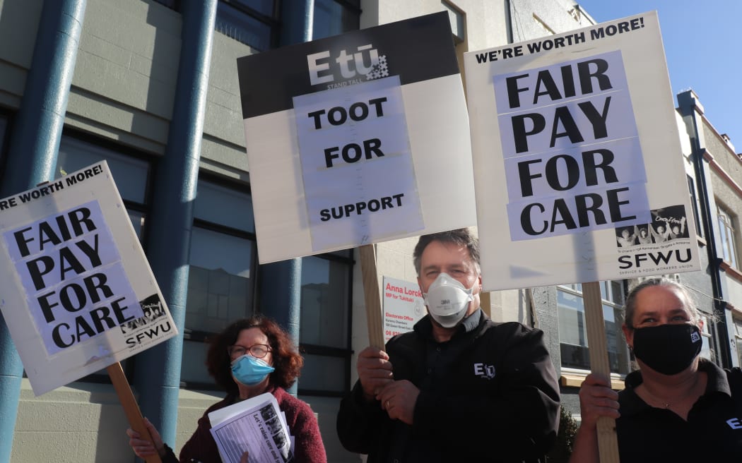 Care workers protest in Hastings over low pay rates.