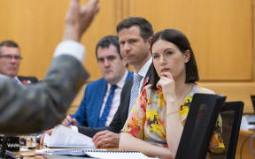The National and ACT Party representatives on Parliament's Standing Orders Committee listen to evidence from the former Prime Minister Sir Geoffrey Palmer for the 2023 Review of Standing Orders.