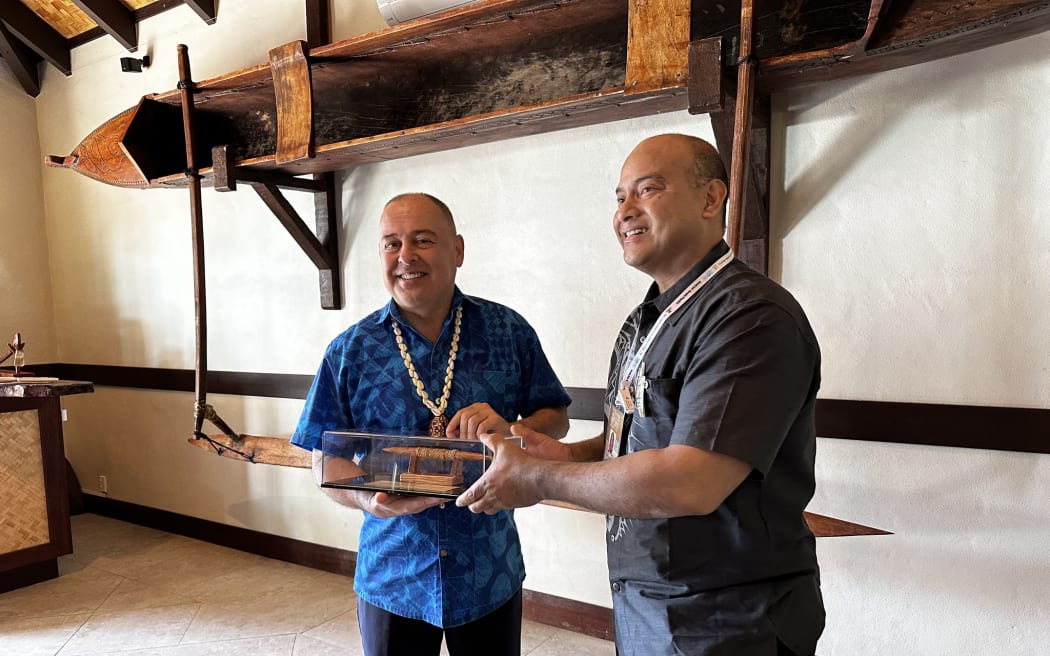 Cook Islands Prime Minister and Forum chair Mark Brown met with Nauru President David Adeang and his delegation on Monday at the Nautilus Resort in Rarotonga where they discussed cooperation in fisheries and the Suva agreement. 7 November 2023.