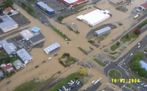 Many parts of Feilding were underwater as the floods hit on 16 February, 2004.