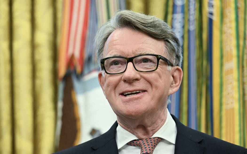 (FILES) British ambassador to the United States Peter Mandelson speaks as US President Donald Trump makes a trade announcement in the Oval Office of the White House in Washington, DC, on May 8, 2025. UK leader Keir Starmer on September 11, 2025, withdrew his ambassador in Washington, Peter Mandelson, after fresh revelations emerged about the diplomat's friendship with the late sex offender Jeffrey Epstein. (Photo by Jim WATSON / AFP)