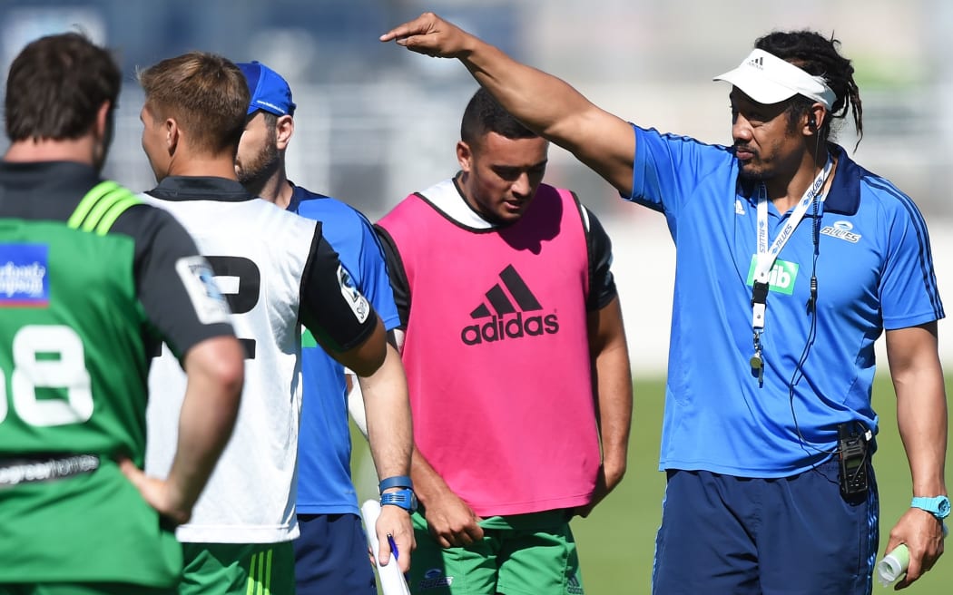 Blues coach Tana Umaga takes his side through their paces ahead of the match against the Chiefs.