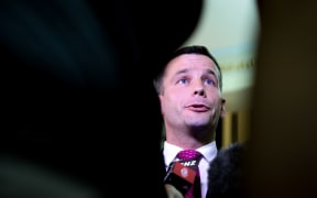 The Bill's sponsor David Seymour talks to a gaggle of journalists after the third reading victory