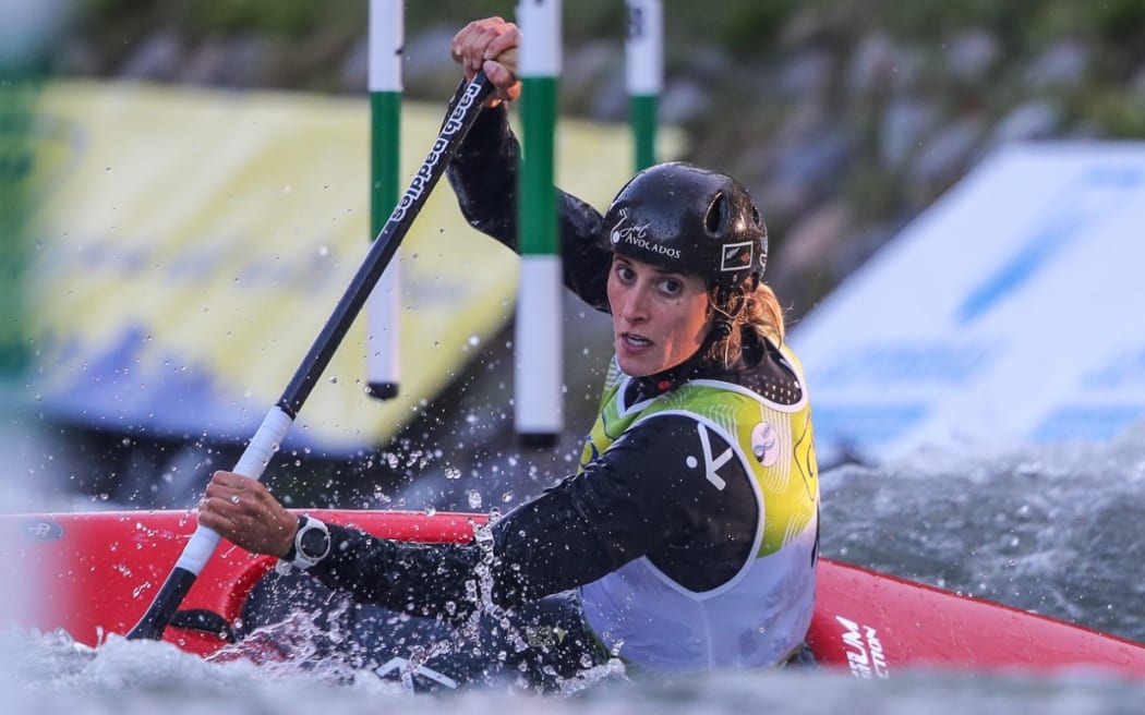 Luuka Jones competing in the canoe slalom world champs in Spain.