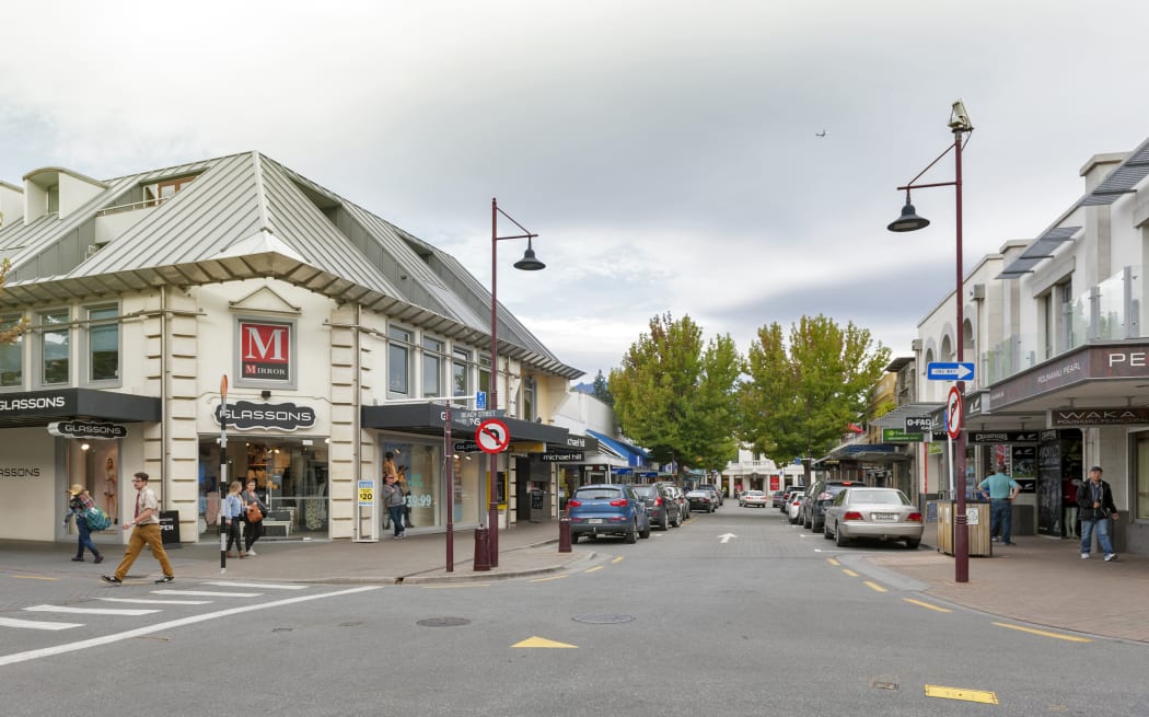 Queenstown, New Zealand - March 2016: Street scenes and business district of Queenstown, south island of New Zealand