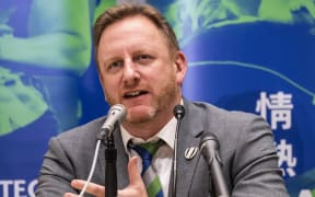 Chief Executive Officer of World Rugby organisation Alan Gilpin attends a press conference at New National Stadium in Tokyo on February 3, 2023. (Photo by Yuichi YAMAZAKI / AFP)