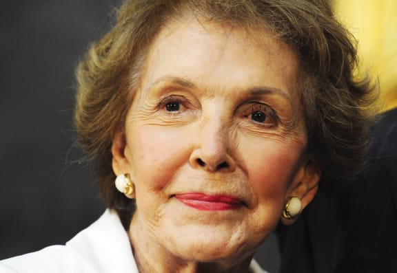 Former US First Lady Nancy Reagan at the unveiling of a statue of her husband, US President Ronald Reagan, 2 June 2009.