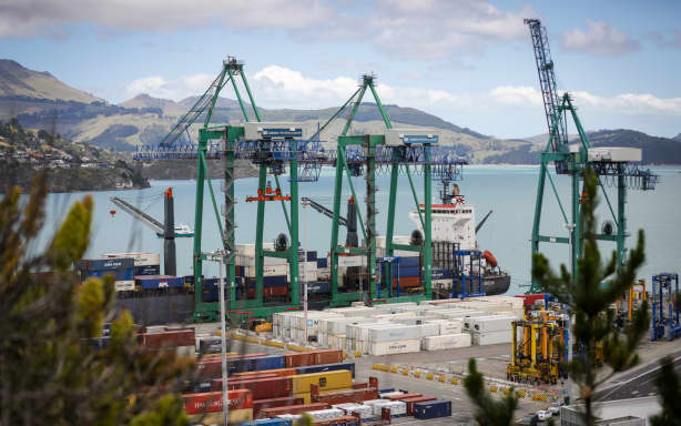 Containers being unloaded at Lyttelton Port