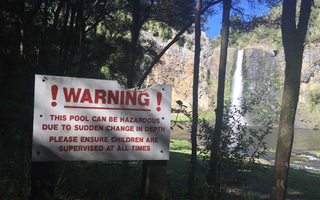 Safety warnings displayed at Hunua Falls