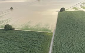 The Waipaoa River, near Gisborne, during Cyclone Gabrielle, 14/2/23