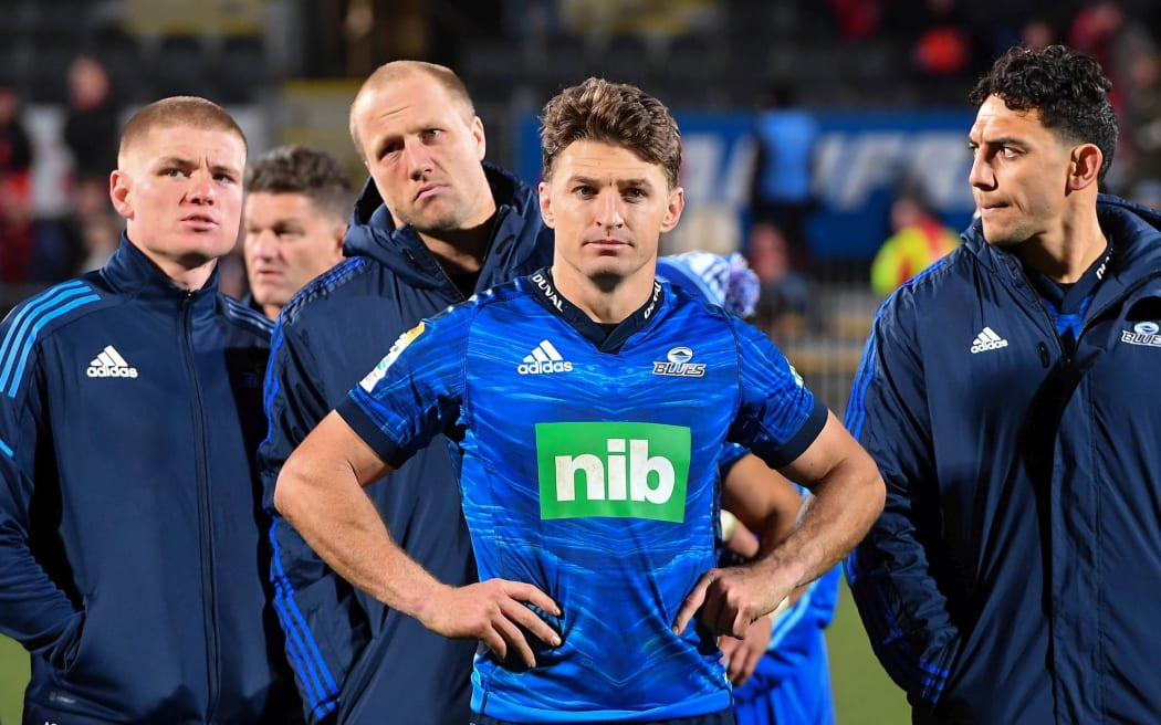 A disappointed Beauden Barrett of the Blues after the Super Rugby Pacific Rugby Semi Final match, Crusaders Vs Blues, at Orangetheory Stadium, Christchurch, New Zealand, 16th June 2023. Copyright photo: John Davidson / www.photosport.nz