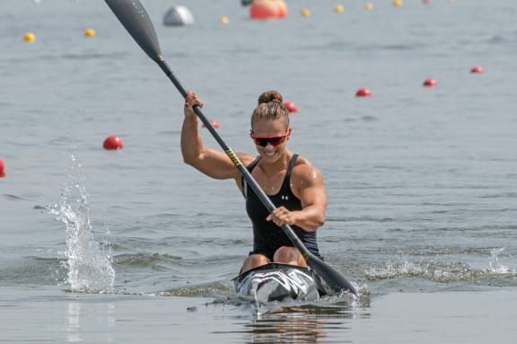 Lisa Carrington competing at the Canoe Sprint World Championships in Portugal.