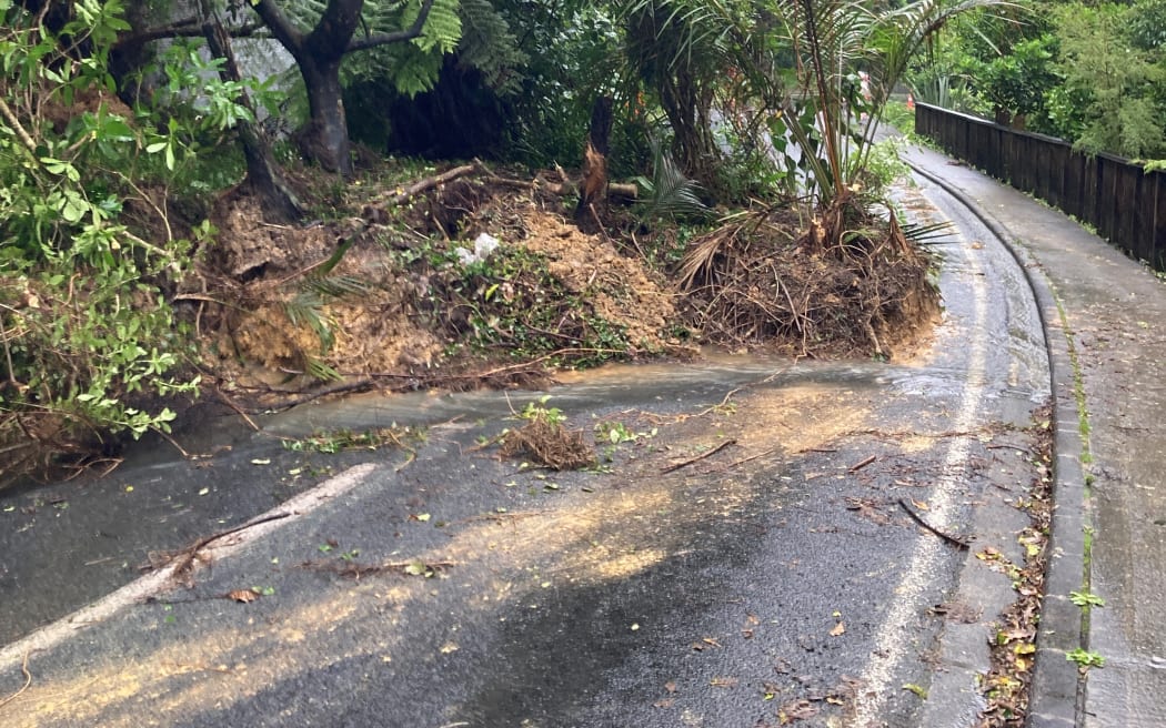 A slip at Laingholm Drive, Titirangi, West Auckland.