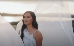 Hana-Rawhiti Maipi-Clarke wears Maori designer Kiri Nathan in the music video for Stan Walker's 'Mō Āke Tonu.'