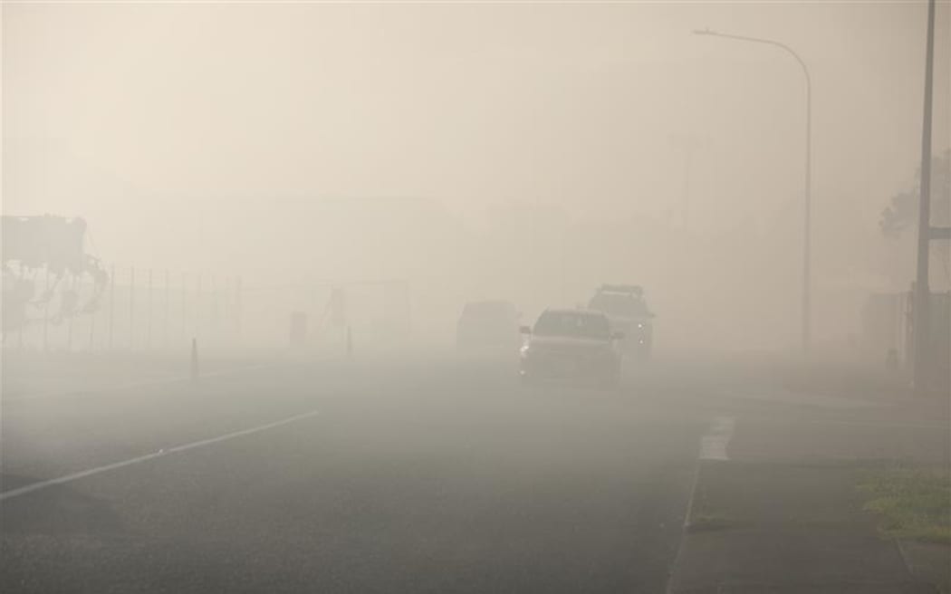 Smoke from the Papakura scrap metal fire.