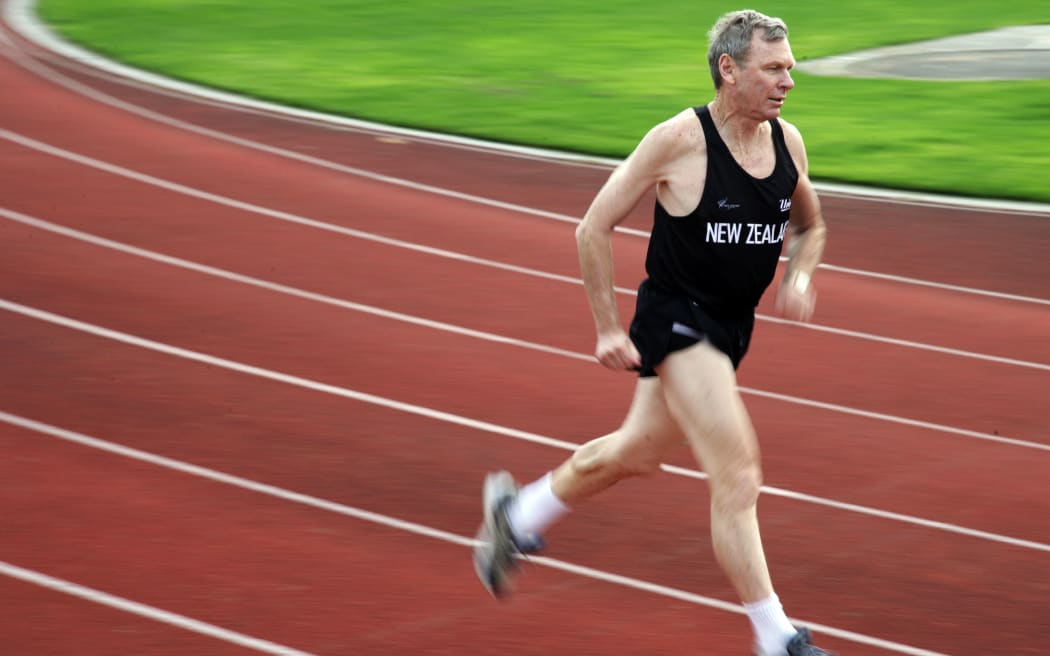 New Zealand running legend Peter Snell runs around the track at Cooks Gardens, Whanganui in 2007. Peter Snell ran the first sub 4-minute mile at Cooks Gardens in 1962. 



180507