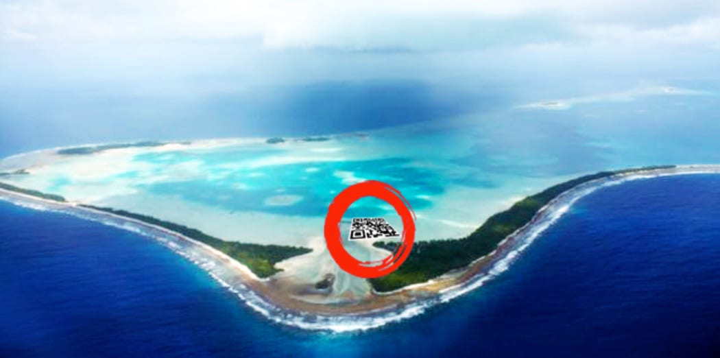 Birds eye view of Funafala showing proposed location for Taiwanese artist Vincent Huang's giant living artwork.