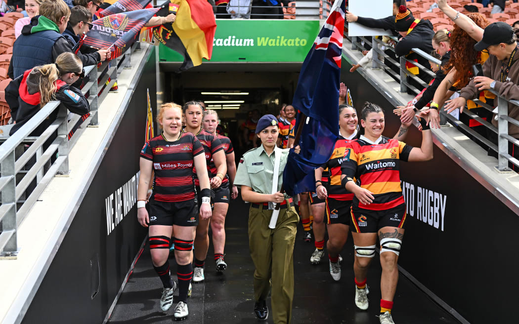 Players walk out, Farah Palmer Cup Final, Waikato v Canterbury, FMG Stadium, Hamilton.